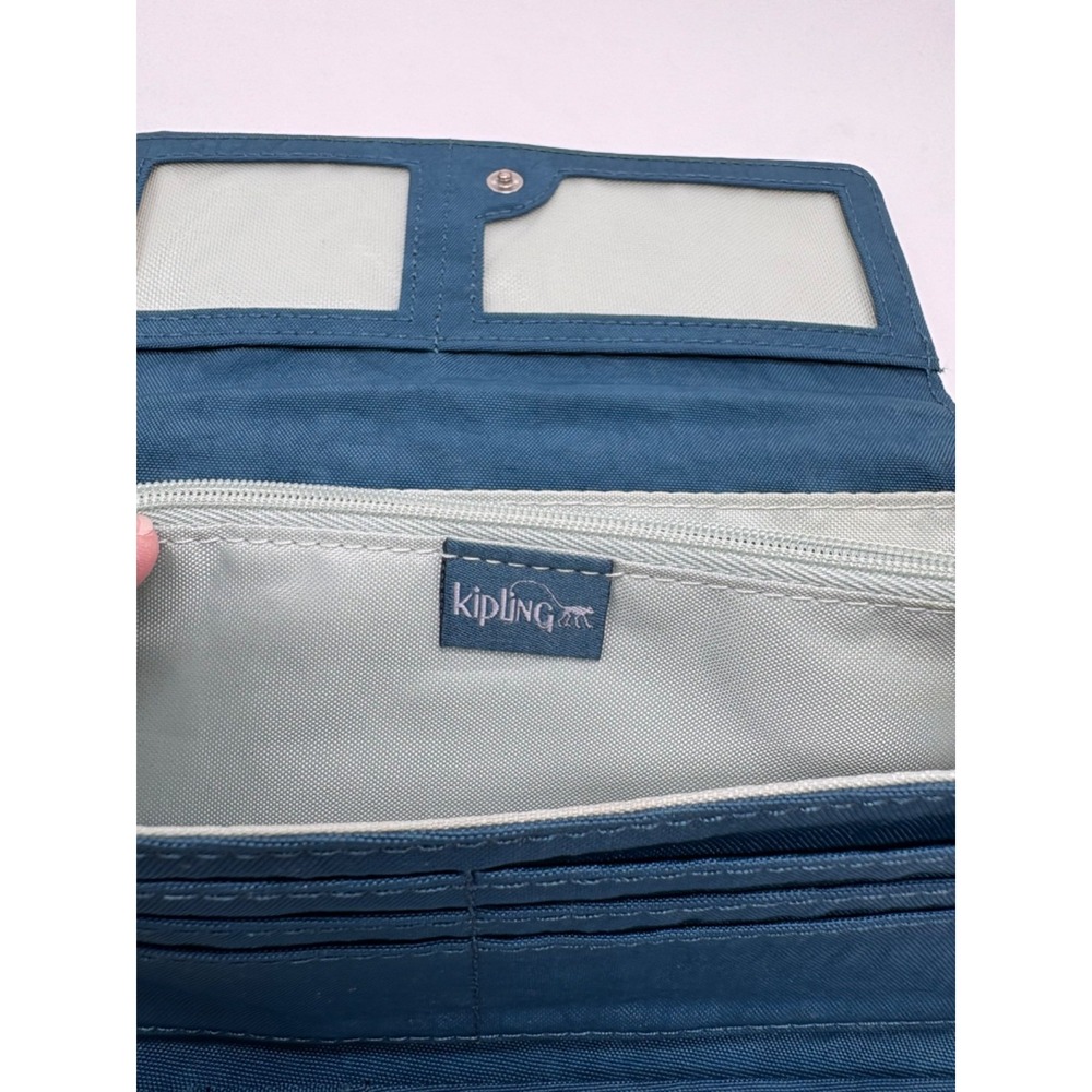 Kipling Brownie Organizer Wallet Trifold 7.5" x 4" Brown Blue‎ Checkerboard - Picture 9 of 10